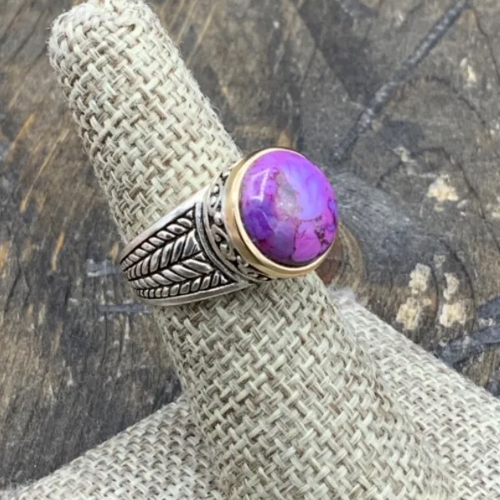 BARSE Sterling Silver Purple Turquoise Cocktail Ring w Bronze Accent Sz 6 NWT